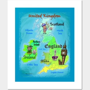 United Kingdom Fun Map Posters and Art